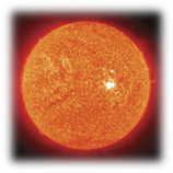 Photograph:An image of the Sun, captured by the Solar and Heliospheric Observatory (SOHO) satellite, shows a bright, active region in the lower atmosphere, at right of center. The image was taken in extreme ultraviolet light, with false color added in processing.