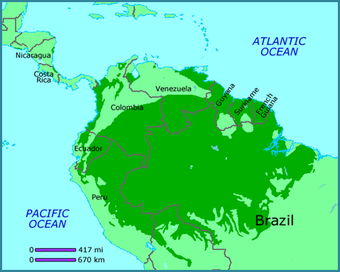 Latin America rainforest map