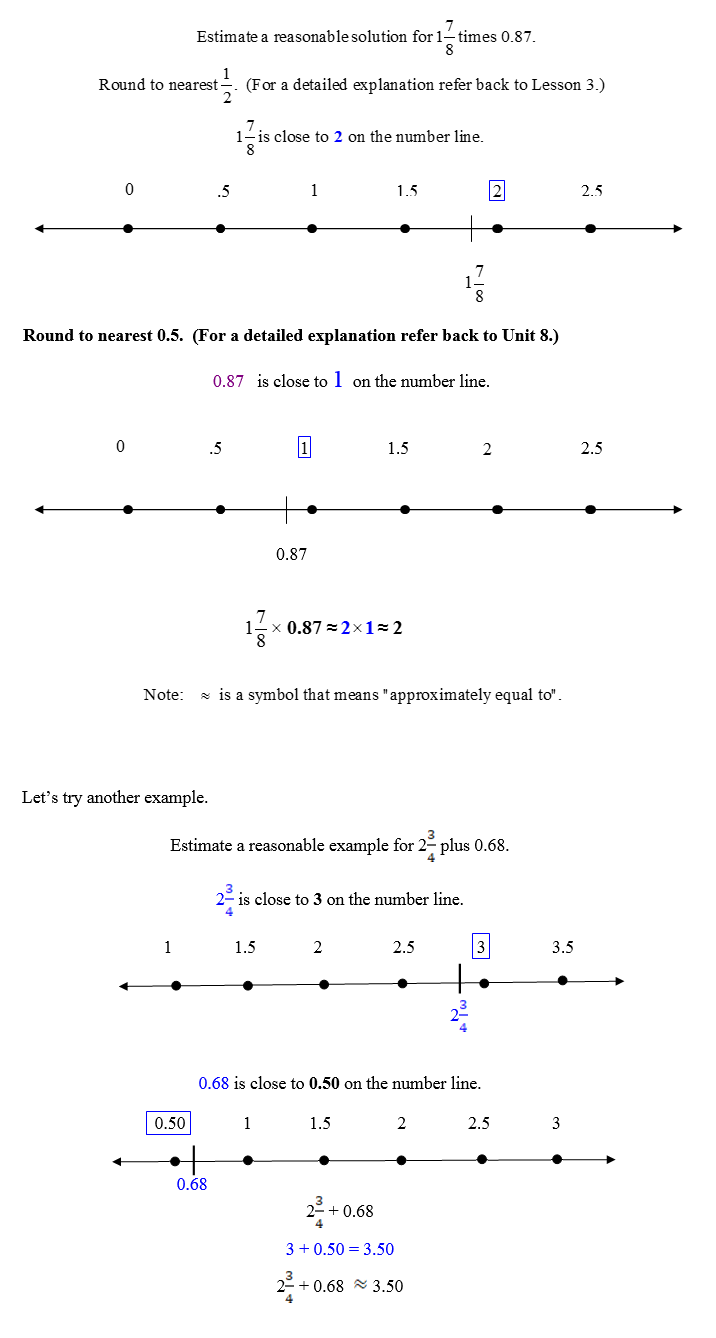 Estimate Reasonable Solutions with Fractions and Decimals