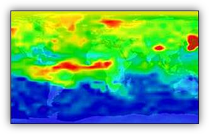Clouds of air pollution (red) travel across the Earth