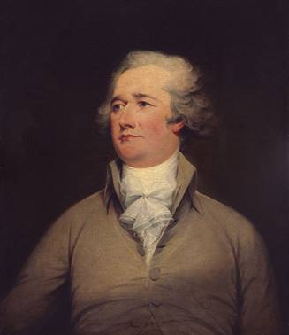 Alexander Hamilton wrote most of the essays that make up the Federalist papers. The painting of Hamilton is an oil on canvas by John Trumbull from about 1792.