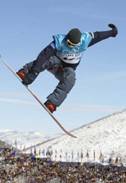 Photograph:Ross Powers of the United States competing in the finals of the halfpipe snowboarding competition at the 2002 Winter Olympic Games in Salt Lake City, Utah, U.S.