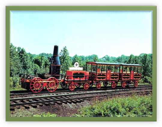 Photograph:The Best Friend of Charleston, operating on the South Carolina Railroad, opened regular service in 1831. A replica of the train was made from the original plans in 1928.