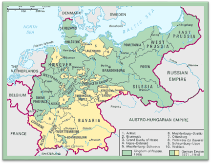 Map/Still:The unification of Germany by Prussia brought most of north-central Europe into one kingdom.