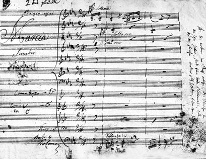 Photograph:Excerpt from Beethoven's sketches for Symphony No. 3 (Eroica). The composer's sketchbooks provide a glimpse into his compositional process.