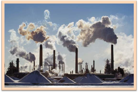 Photograph:Industrial smokestacks on the St. Clair River, Port Huron, Mich., U.S.