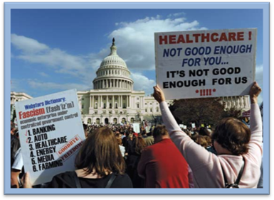 Description: Photograph:Members of the Tea Party movement protesting health care reform legislation in Washington, D.C., Nov. 5, 2009.