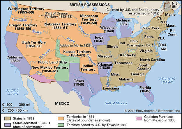 Map Showing the U.S. Mainland by 1853