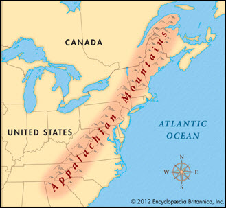 Map Showing the Appalachian Mountain Chain